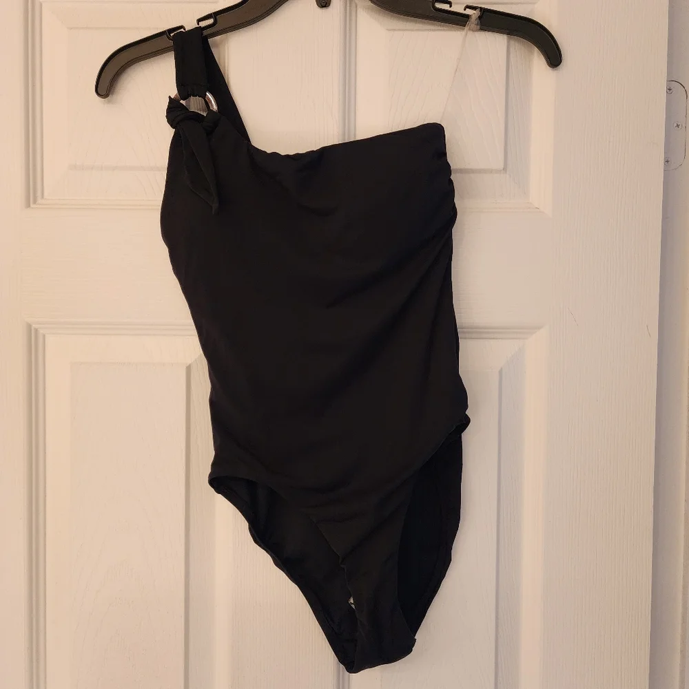 Seafolly Active One Shoulder Maillot One-Piece Swimsuit Black US Size 4